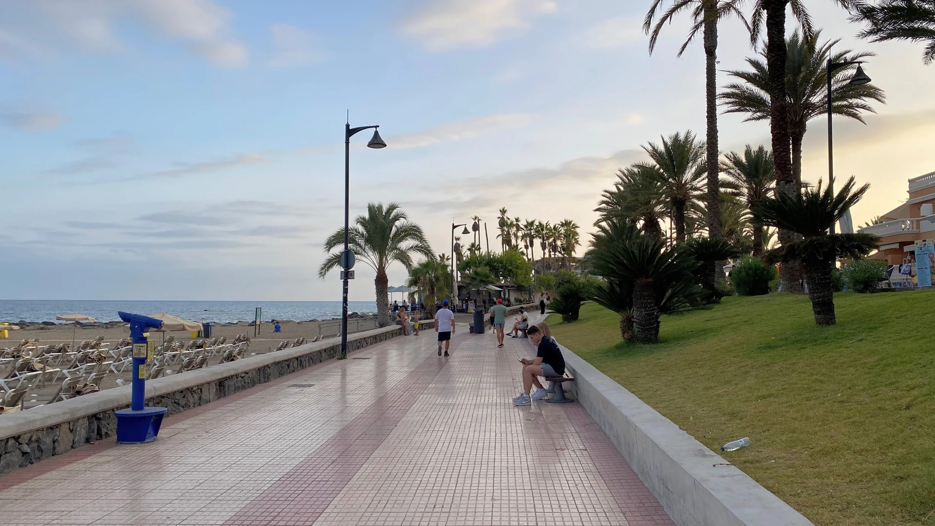 The Paseo Las Vistas seafront promenade at Playa de las Américas in southern Tenerife