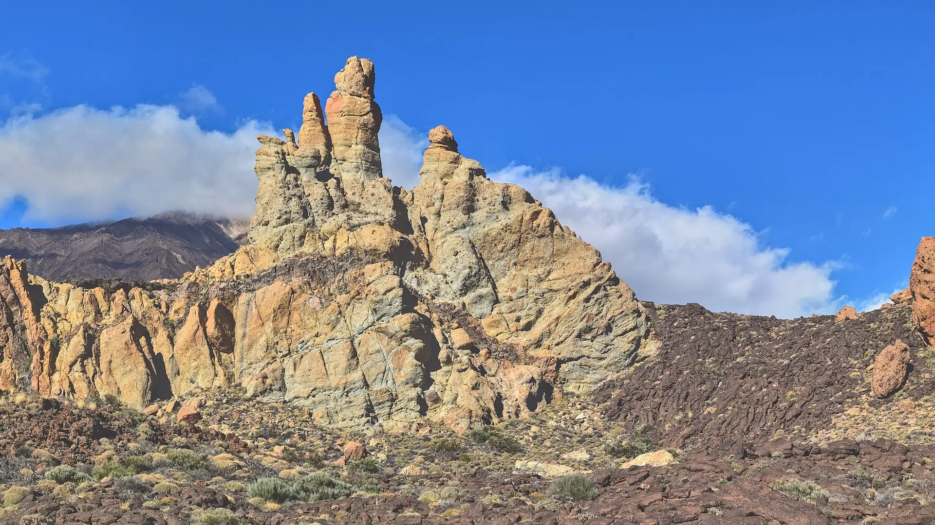 The Roques de García rock formations below Mount Teide in Teide National Park, Tenerife